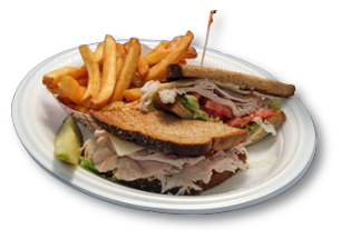 Grecian Corner Turkey/Swiss Sandwich with Fries